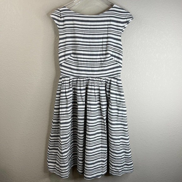 Slate and Willow Womens Dress 0 Striped‎ Open Bow Back Cap Sleeve Black White - Picture 1 of 15